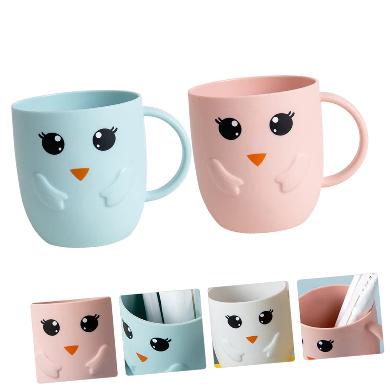 Cabilock Cartoon Toothbrush Cups Set for Boys and Girls 4 Pieces Anti-Fall Boys and Girls Cup Handle Large Capacity Bathroom Wash Cups
