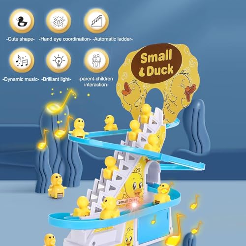 JUXINE Elektrische Ente Treppensteigen Spielzeug - 12 Stück Achterbahn Musik Montessori Baby Spielzeug, Track Slide Stairs Coaster für Kleinkinder