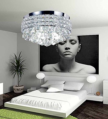New Galaxy 4-Light Chrome Finish Metal Shade Flushmount Crystal Chandelier Ceiling Fixture #TOP7