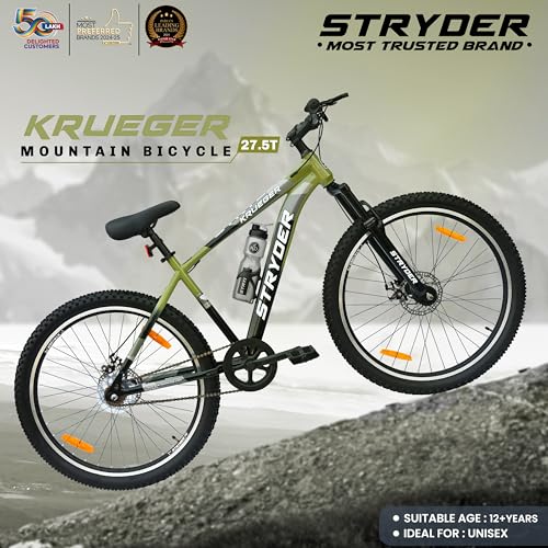 Image of Stryder 27.5T Krueger Mountain Cycle for Men & Women with Front Suspension and Dual Disc Brake | Single Speed Cycle - Ideal for 12+ Years (Frame: 18 Inches) (Sage Green::Black)
