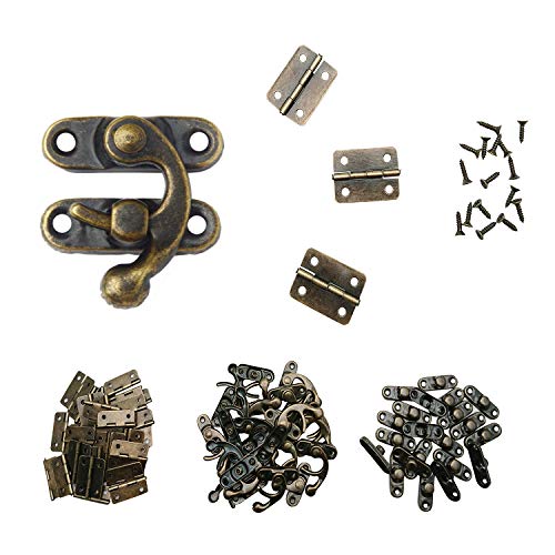 40pcs Small Box Hinges, 20 Sets Antique Right Latch Hook Hasp Wood Jewelry Box Hasp Catch Decoration with 240 Pieces Replacement Screws - Bronze Tone