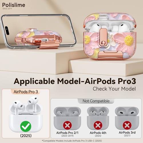 Image of for Apple AirPod Pro 3 Case 2025 with Lock,Clear TPU Floral AirPod Pro 3 Generation Case Cover for Women Girly, iPod Pro 3 Cases with Keychain & Cleaner Kit- Pink Oil Painting Flower