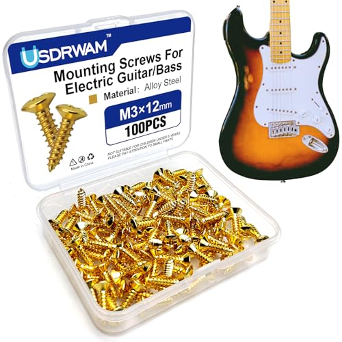 Tornillos de golpeador dorados de 3 x 12 mm, 50 tornillos de montaje de cabeza ovalada para Fender Strat...