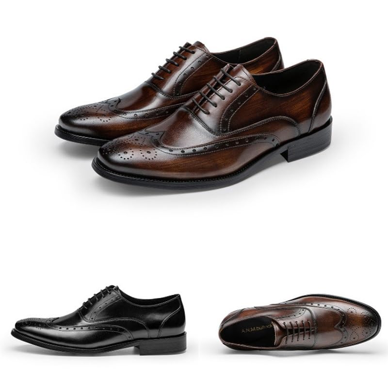 Men's Dress Shoes Vintage Formal Business Leather Shoes Casual Lace Up Suit Tuxedo Shoes for Men(Brown,9)4