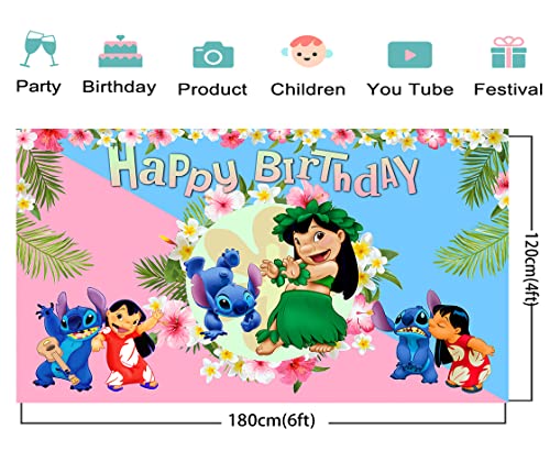 Hawaiian Aloha Backdrop for Lilo and Stitch Theme Birthday Party Supplies 6x4ft Tropical Summer Photo Background for