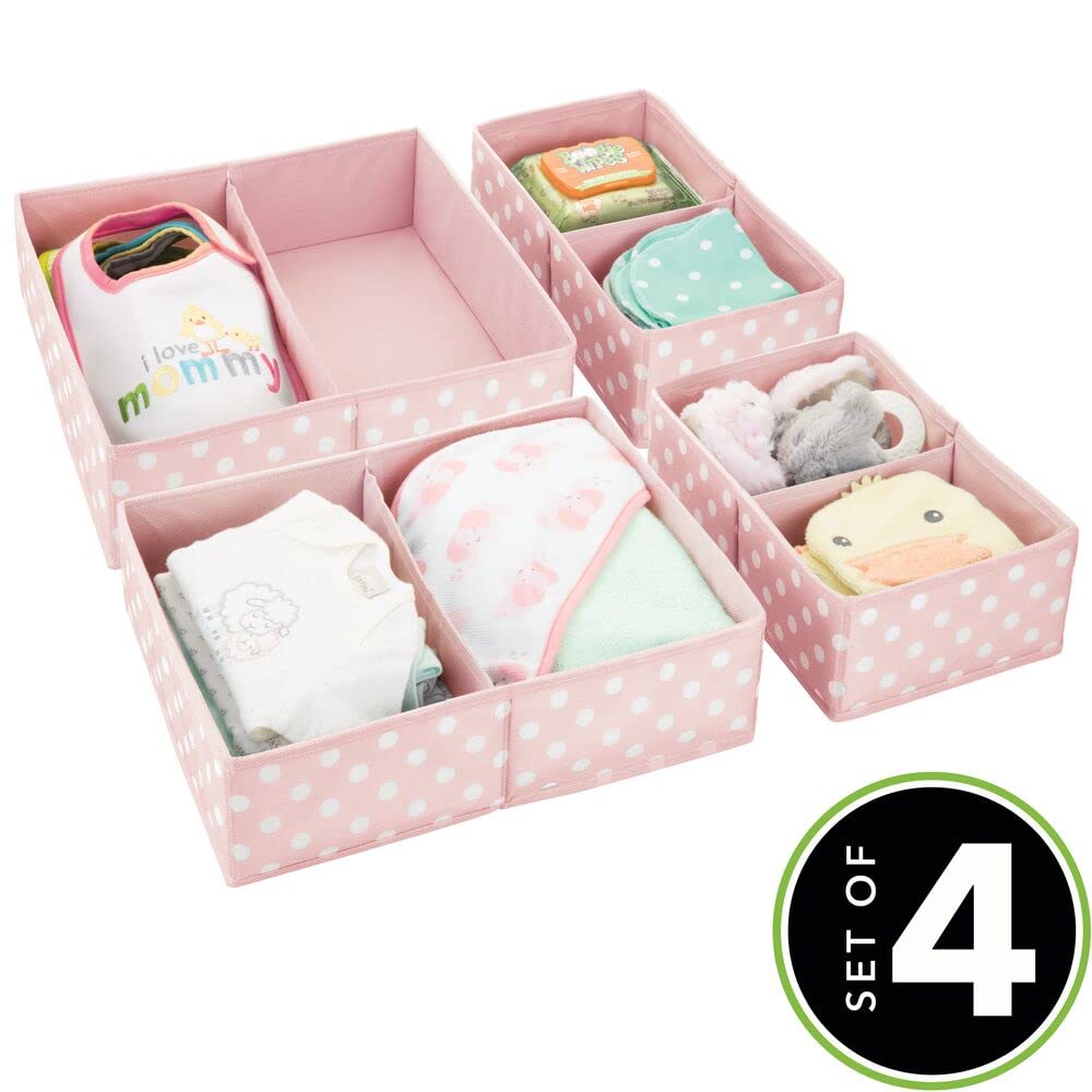 mDesign Set da 2 Scatole per armadi in Fibra Sintetica in 2 Misure – Organizer Multiuso a 2 Scomparti – Ceste portaoggetti in Tessuto per cameretta Bimbi con Design a Pois – Rosa e Bianco