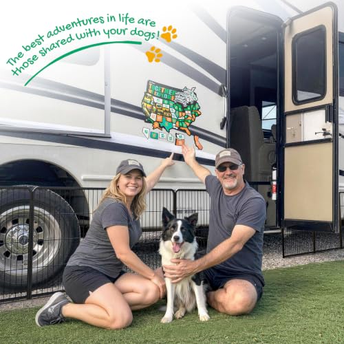 Image of FXW Instant Dog Playpen with RV State Travel Map for Camping Outdoor Yard | Quick-Setup Play Yard, 16 Panels + 50 USA State Decals, 32inch for Small & Medium Dogs | Patented