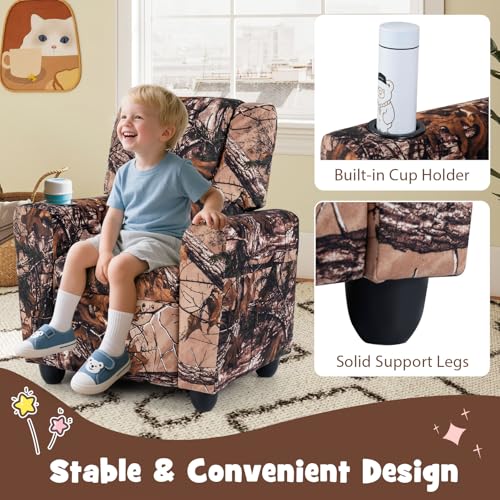 Image of GLACER Kids Recliner with Cup Holder, Velvet Toddler Lounge Chair