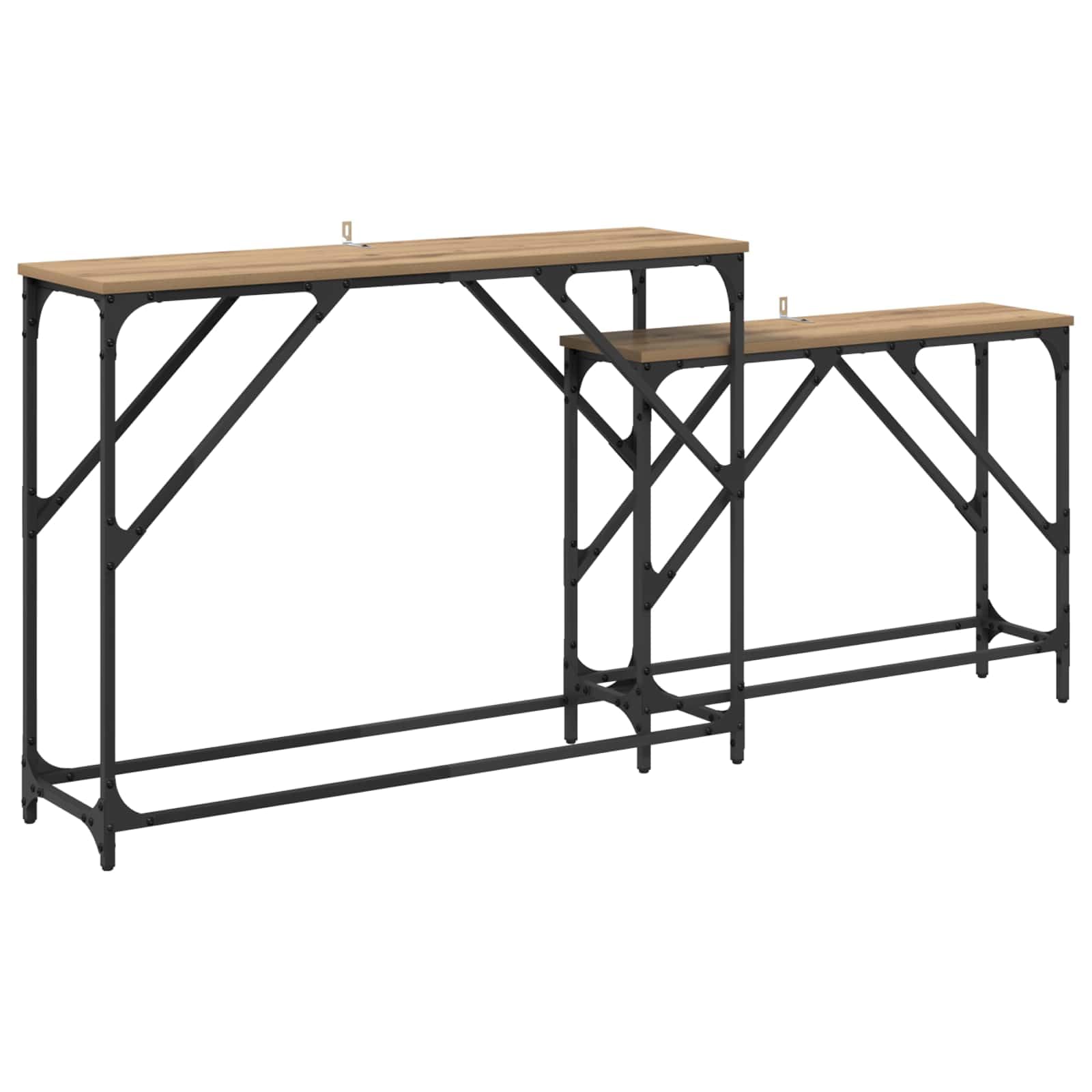 Konsola z drewna konstrukcyjnego z czarną metalową ramą, 2 szt., 100 x 28 x 75 cm, nowoczesny design do salonu lub przedpokoju
