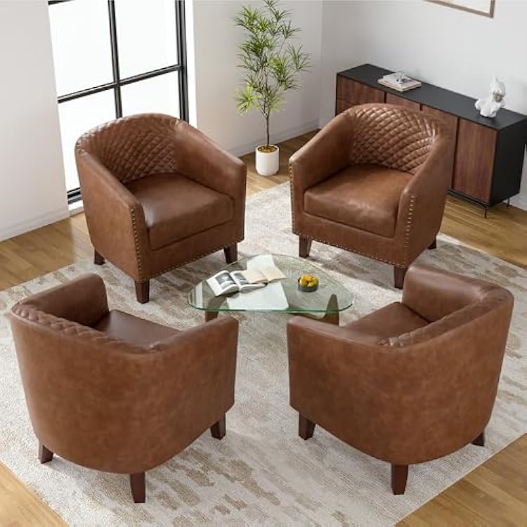 UIXE Faux Leather Barrel Accent Chairs Set of 4, France Ubuy