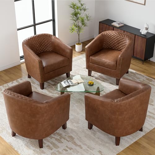 UIXE Faux Leather Barrel Accent Chairs Set of 4