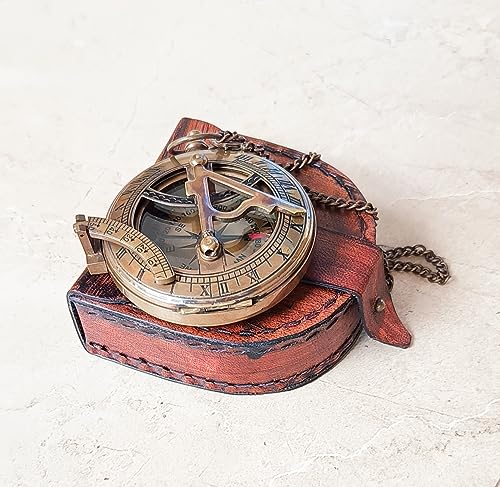 Brújula de Sol de Latón con Estuche de Cuero miniatura 1