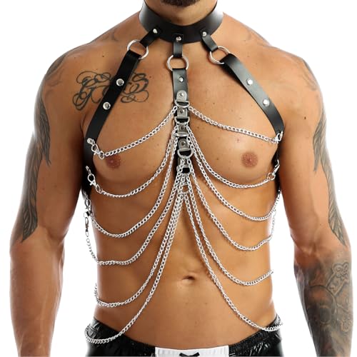 YTCLUAS Men's Adjustable Leather Body Chest Harness Belt Mens leather harness Men's sexy costumes Mens harness Nightclub Cosplay Clubwear bongage