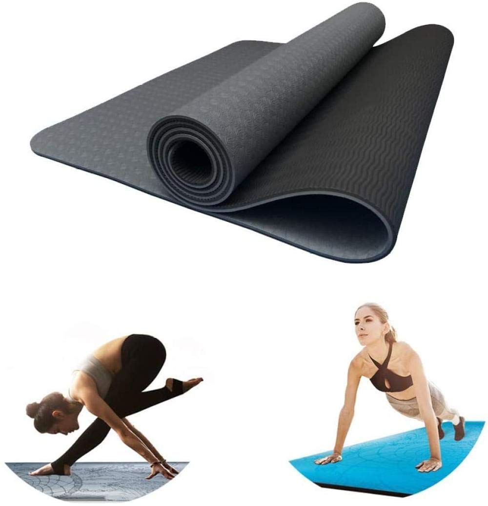Ultra wide 80 cm double layer TPE yoga and pilates mat for beginners for ground exercises (Hatha Nidra Tradition Pilates Fitness Repair Prenatal) Uptodate Black+Gray