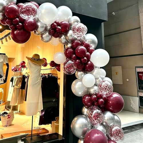 Image of Graduation Party Decorations Maroon /Maroon White Graduation Decorations Class of 2026 /Burgundy White Silver Balloons 60Pcs Burgundy Birthday Wedding (Pack of 3)
