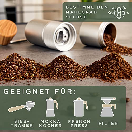 WALDWERK Kaffeemühle - Kaffeemühle manuell mit präzisem Edelstahlmahlwerk - Kaffeemühle Kegelmahlwerk mit Holzgriff - plastikfreie Espressomühle – Bild 4