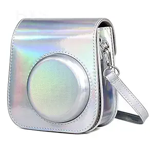 ZENKO Camera Case for Fujifilm Instant Mini 11/9/8 Camera with Adjustable Strap PVC Camera Protective Cover-Holographic Silver