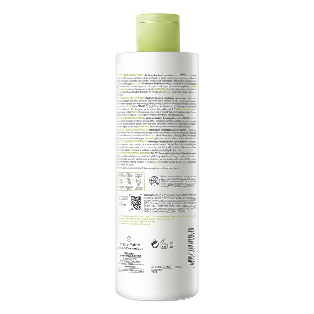 A-DERMA BIOLOGY Make-Up Entfernungslotion, 400 ml Loción