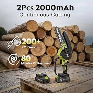 SEESE 6-inch Mini Chainsaw Cordless: Home Garden Electric Chainsaw - 950W Pure Copper Brushless Motor, High Efficiency, Low Noise, 21V Batteries x2, Up to 80-Min Runtime