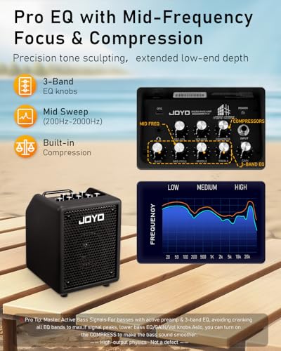 Image of JOYO 30W Bass Amp Portable Combo Amplifier 4 inch Speaker with Bluetooth 5.1 + OTG Direct Recording | 3-Band EQ + Compressor | Headphone Practice for Bassist Livestream Solo Gigs (Vibe Cube BA-30, Black)
