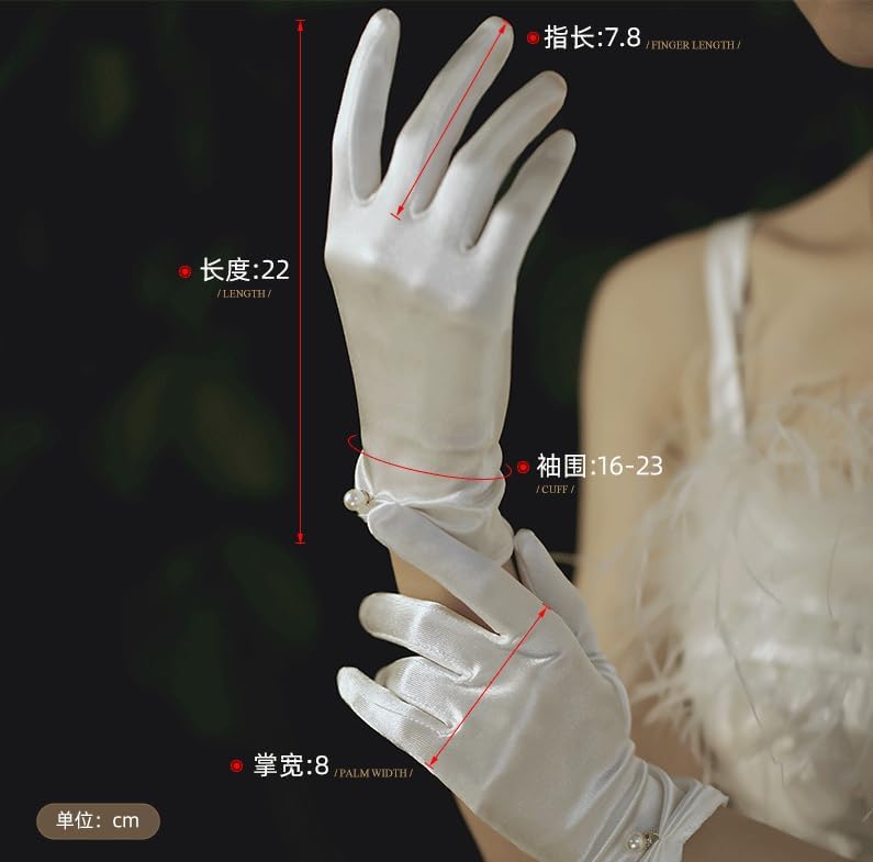 Women's Short Gloves for Wedding Full Finger Bridal Party Evening Dress Gloves Satin4