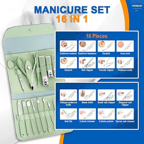 Image of FreshDcart FDCA466 16-Piece Professional Nail Clippers Set, Stainless Steel Manicure Pedicure Set, Manicure Set for Manicure and Pedicure, Cuticle Cleaning, Home, Travel (Multicolor, Pack of 1)