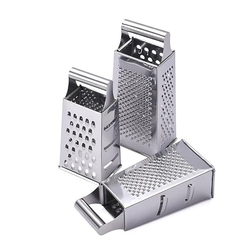 ITMEATステンレス製 多面おろし金 4面スライサー チーズ削り 野菜果物皮むき器 キッチン器具 ジャガイモ 玉ねぎ キュウリ ニンニク対応 (野菜かんな - 大、中、小(3個))