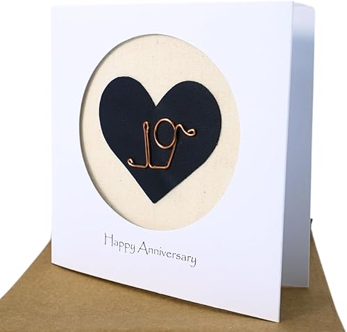 Miniatura 2 de Tarjeta de aniversario del 19 aniversario para ella él, hecha a mano de bronce y cobre para parejas, esposa, marido (19)