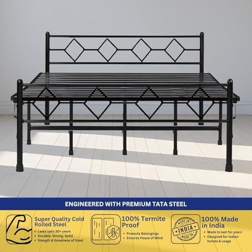 Image of DELITE KOM Dory Foldable Metal Bed | King Size (6.4ft x 6ft) | Portable | No Installation | Strong Steel Frame | Powder Coated | Heavy Load | for 75 inchx72 inch Mattress | Glossy Black | 1 Year Warranty