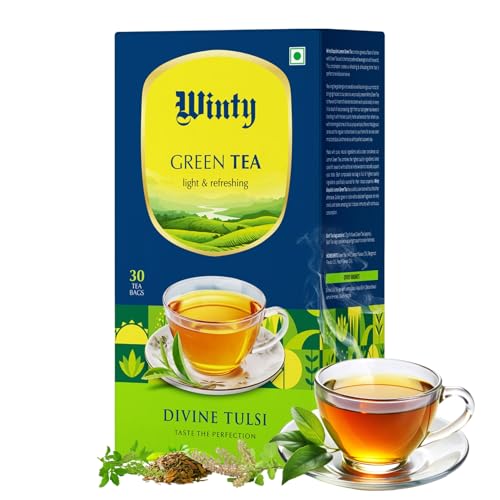Image of Winty Divine Tulsi Green Tea | With Rama, Krishna & Vana Tulsi | Natural & Pure Wellness Brew | For Weight Management and Detox | Herbal Tea Bags