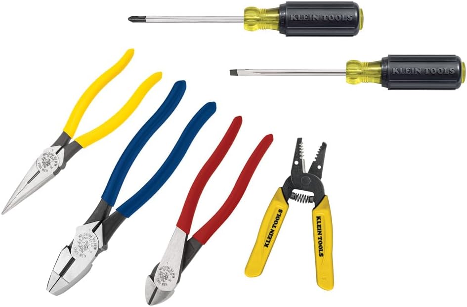 92906 Tool Set, Basic Kit has Klein Hand Tools for Apprentice or Home: Pliers, Wire Stripper / Cutter, Screwdrivers, 6-Piece