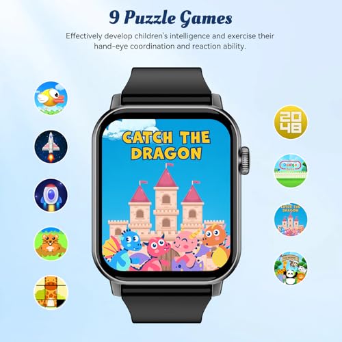 Image of Smart Watch for Kids, 12 Puzzle Games HD Touch Screen Watches, Step Counter, Heart Rate and Sleep Monitor, Flashlight, Music Player,12 /24 hr Educational Toys Birthday Gifts for Girls Ages 6-12 (Black)