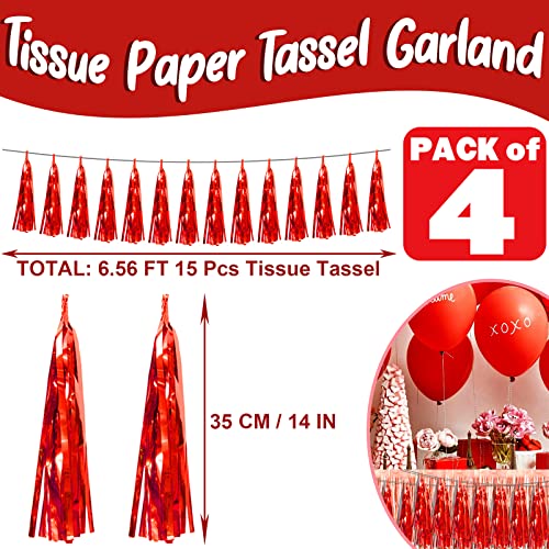 Image of 4P Red Foil Fringe Metallic Tassel Streamers Banner Tassel Garland for Parade Floats, Bachelorette, Wedding, Birthday, Halloween, Christmas, Bridal /Baby Shower Party Decorations