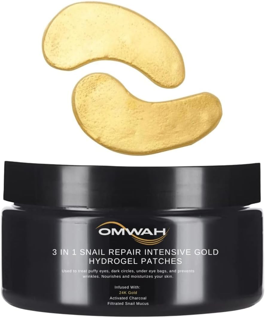Activated Charcoal Hydrogel Under Eye Patches, Snail Mucin Moisturizer & 24K Gold Eye Masks to Reduce Dark Circles, Puffiness & Wrinkles, Long-lasting hydration For Men & Women –30 Pairs (60Pcs)