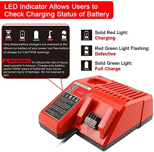 QUPERR M12 & M18 Rapid Replacement Charger for Milwaukee 12V&18V XC Lithium Ion Charger for Milwaukee XC 48-59-1812 48-11-2420 48-11-2402 48-11-2440 48-11-1850 48-11-2401 48-11-1890 Battery