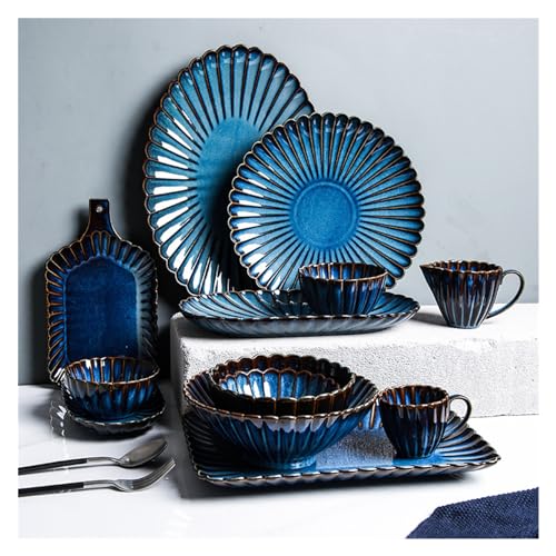 Vintage kiln Glaze Bowl Plate and Plate Tableware Set Creative Ceramic Plate Steak Western Plate (D)