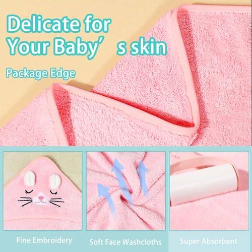 Image of 2 Pcs Baby Hooded Towels,31 x 31 in Baby Washcloths, Infant Super Soft Baby Bath Towels with Hood for Toddlers1-3,Highly Absorbent Viscose Hooded Towel for Boys, Girls, Newborn Essentials