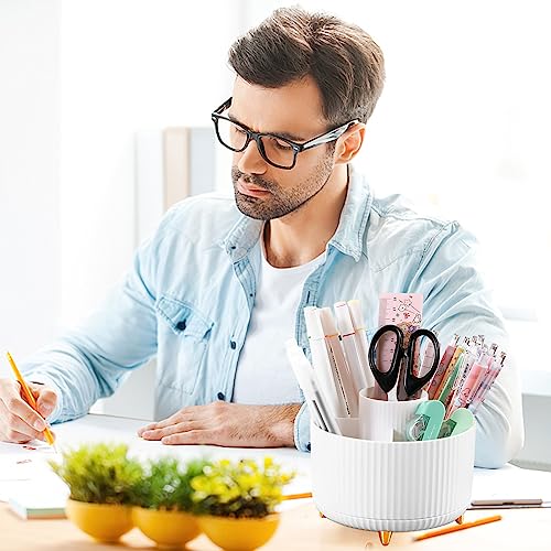 Image of Desk Organizers and Accessories, 5 Slots 360Degree Rotating Pencil Pen Organizers, makeup brush holder, pen holder for desk, Pencil Holders, for Office, School, Home, Art Supply, kitchen (White)