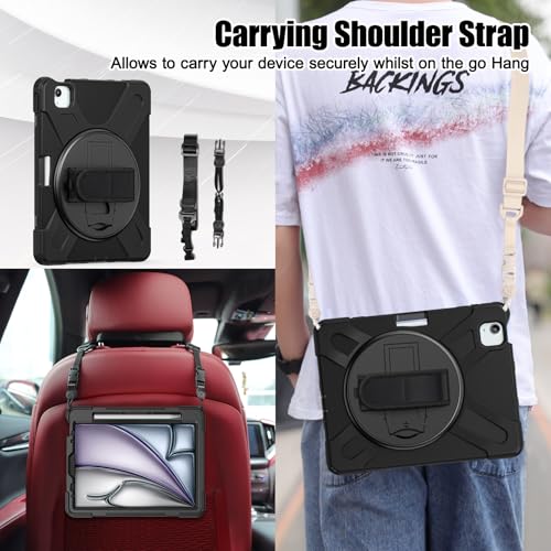 Coque Antichoc iPad Air 11 Pouces M3 M2 et 10.9 Noir avec Support Rotatif