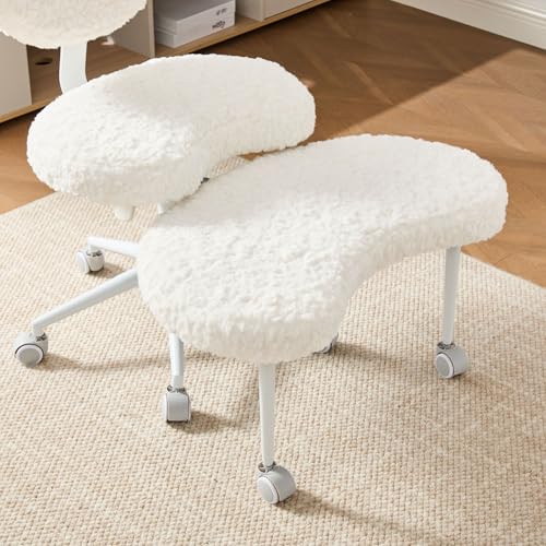 Image of Ergonomic Cross Legged Office Chair with Wheels, ADHD Chair for Adults, Meditation Chair, Yoga Office Chair, Comfortable Back Support, Height Adjustable,Small Spaces,Faux Fur-Beige