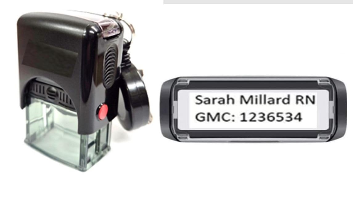 Athena Stamps Black Nurses/Midwife/Doctors Stamp - Supplied With Handy Key Ring - Self Inking Personalised (2 Lines) Exclusively For 26Mm X 9Mm (Nurse 5200)