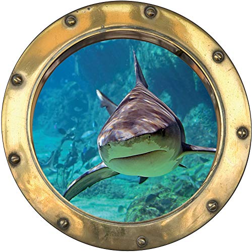 PPA DESIGN Sticker hublot Trompe l'oeil déco Requin - OH363 (30x30cm)