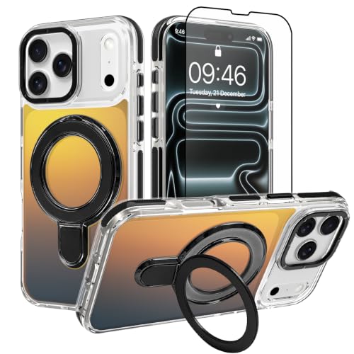 Image of Magnetic for iPhone 17 Pro Case with Stand [Compatible with Magsafe] [Cute Fashion Fluorescent Design] [1 Screen Protector] Slim Translucent Matte Case for iPhone 17 Pro 6.3 inch 2025, Black
