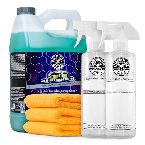 Image of Chemical Guys, Raging Rhino All-in-One Exterior Spray Kit, Gallon, 6-Piece | Waterless wash, quick detailer and spray wax in one, cleans and shines with a slick gloss, dilution bottles and three towels