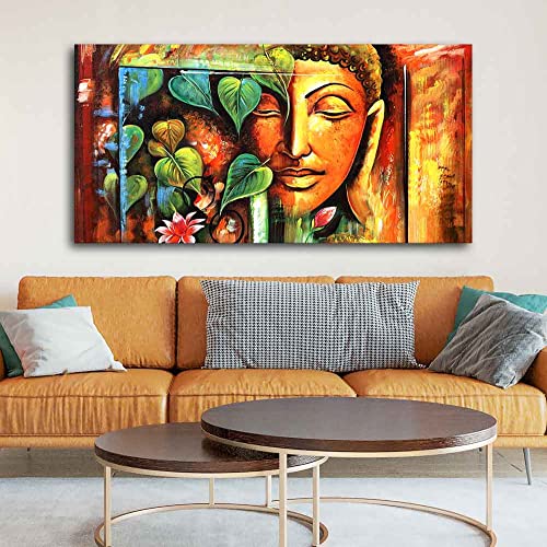 Image of VIBECRAFTS Canvas Paintings for Living Room Drawing Room Divine Gautam Buddha Face Canvas Wall Painting Fitted With Wooden Frame For Home | Office | Living Room | Gift (PTVCH 2493)