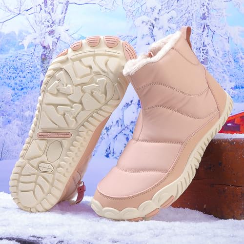 Image of Men's and Women's Barefoot Hiking Boots | Zero Drop Winter Snow Boots with Wide Toe Box | Slip-On Waterproof Ankle Booties | Minimalist Five-Finger Sneakers for Outdoor Hiking and Walking