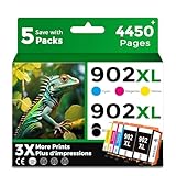 902XL 5 Combo Pack Ink Cartridge Compatible for HP 902 HP902 XL (2 Black CMY) Work with OfficeJet Pro 6978 6968 6970 6975 6960 6979 OfficeJet 6958 6962 6950 6954 6951 6956 6961 6963 6964 Printers