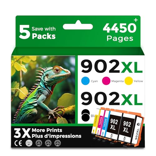 902XL 5 Combo Pack Ink Cartridge Compatible for HP 902 HP902 XL (2 Black CMY) Work with OfficeJet Pro 6978 6968 6970 6975 6960 6979 OfficeJet 6958 6962 6950 6954 6951 6956 6961 6963 6964 Printers