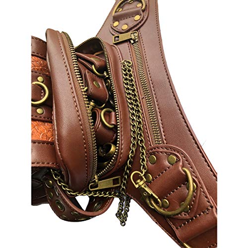 Prime Amazon Day Deals Sale Offers-Steam Punk Waist bag Leather Fanny Pack Shoulder Crossbody Bag Thigh Leg Hip Holster Purse Belt Pouch Chain Bags Hiking Packs Handbag Messenger Bags for Men Women steampunk buy now online