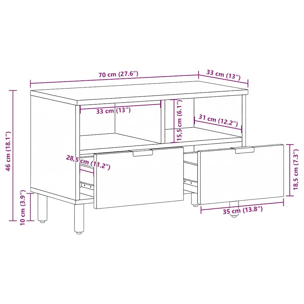 Mobile TV nero in legno 70 x 33 x 46 cm con maniglie in metallo, contenitore multimediale per soggiorno e ufficio, salvaspazio, CD e DVD, stile industriale
